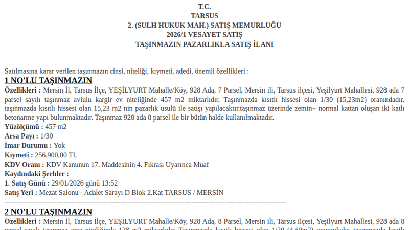 Arsa/Arazi - MERSİN TARSUS - 457 m²