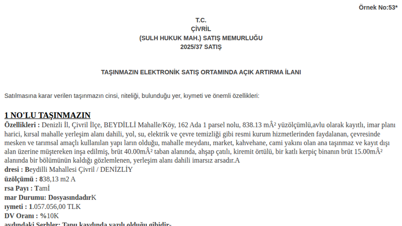 Konut - DENİZLİ ÇİVRİL - 838,13 m²