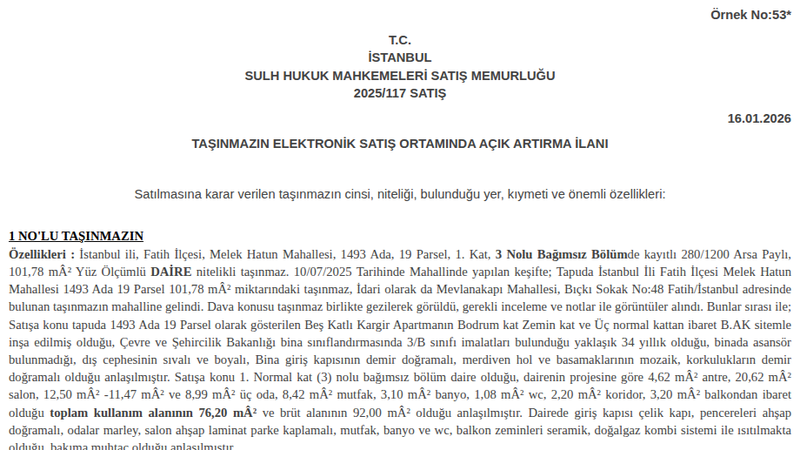Konut - İSTANBUL FATİH - 101,78 m²