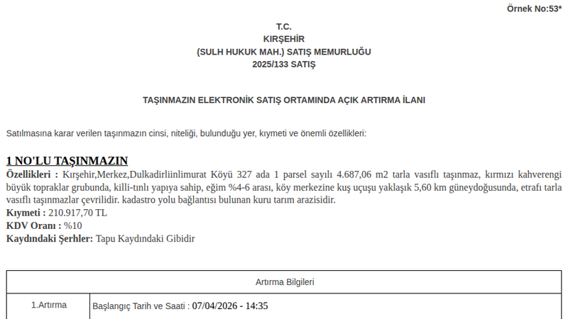 Satılık Tarla - Kırşehir