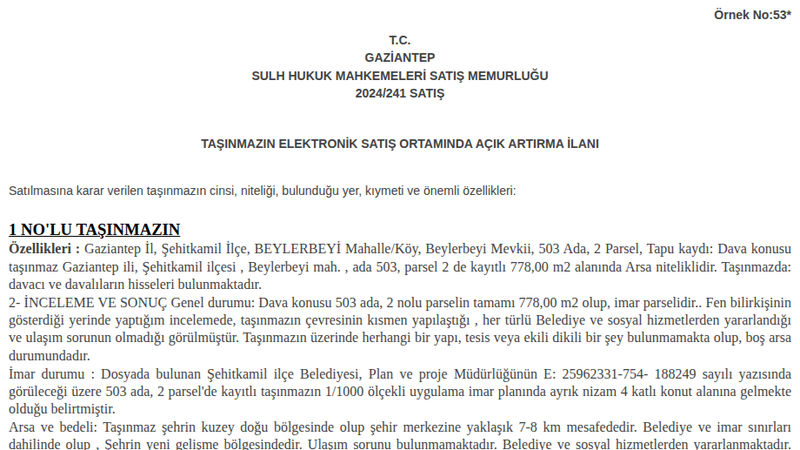 Arsa/Arazi - GAZİANTEP ŞEHİTKAMİL - 778 m²