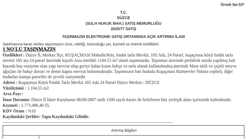 Arsa/Arazi - DÜZCE MERKEZ - 104,55 m²