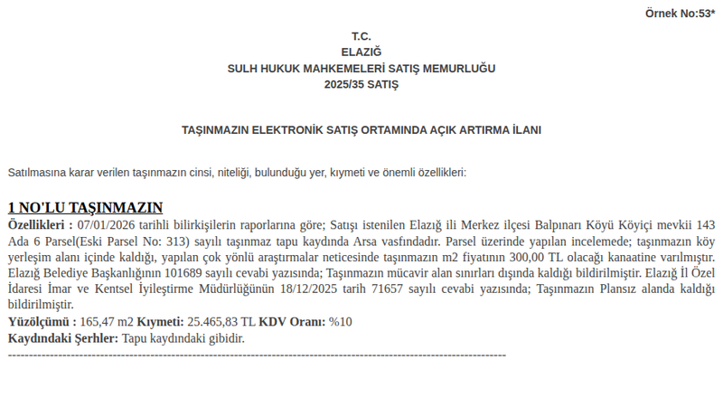 Arsa/Arazi - ELAZIĞ MERKEZ - 165,47 m²