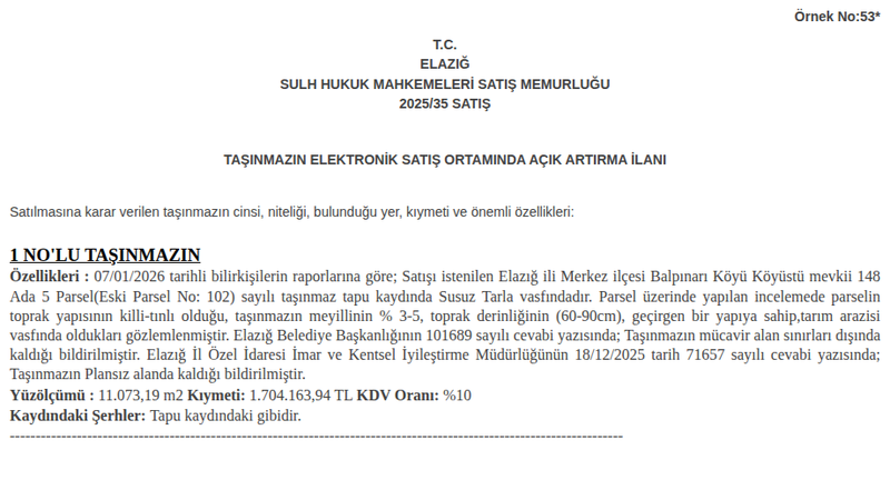 Arsa/Arazi - ELAZIĞ MERKEZ - 73,19 m²