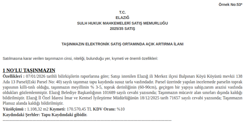 Arsa/Arazi - ELAZIĞ MERKEZ - 108,32 m²