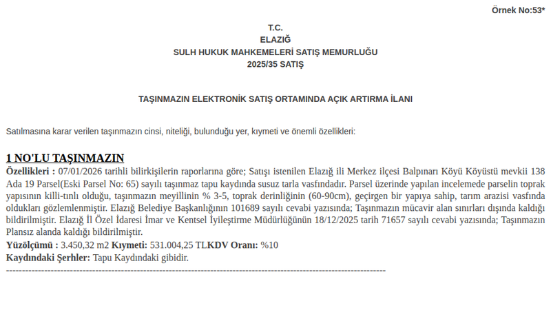Arsa/Arazi - ELAZIĞ MERKEZ - 450,32 m²