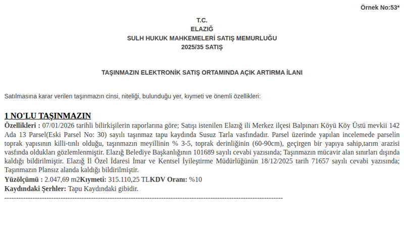 Arsa/Arazi - ELAZIĞ MERKEZ - 47,69 m²