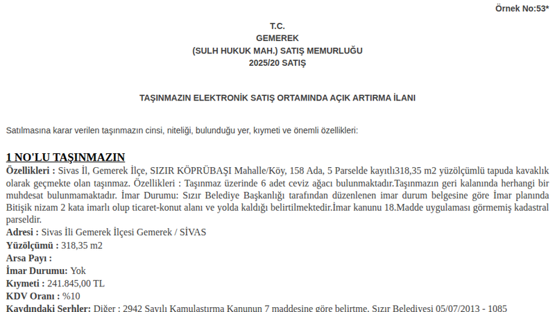 Satılık Konut - Sivas Gemerek