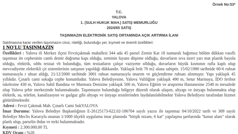 İşyeri - YALOVA MERKEZ - 70 m²
