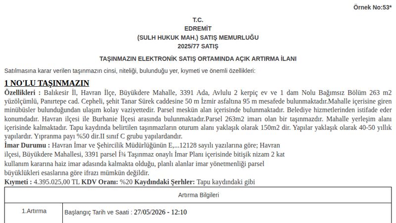 Konut - BALIKESİR HAVRAN - 263 m²