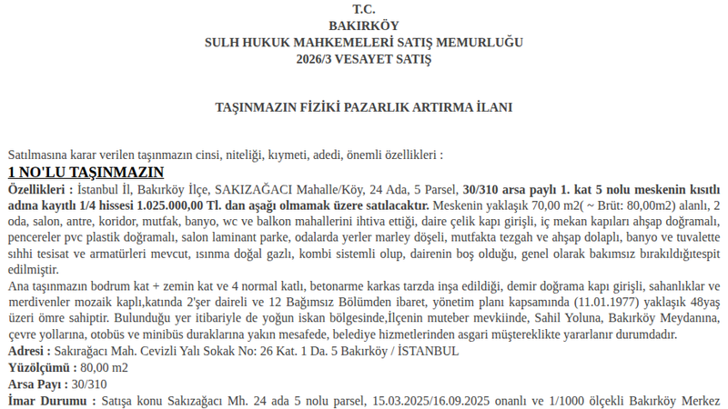 Satılık Daire - İstanbul Bakırköy