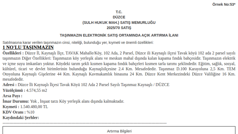 Arsa/Arazi - DÜZCE KAYNAŞLI - 574,55 m²