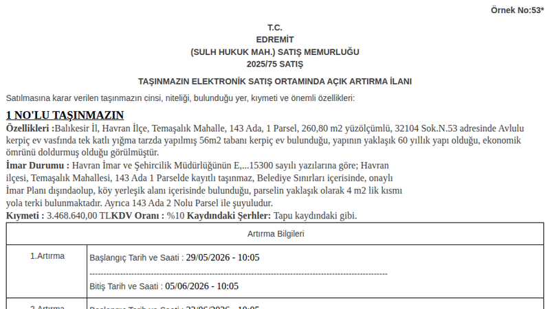 Konut - BALIKESİR HAVRAN - 260,80 m²