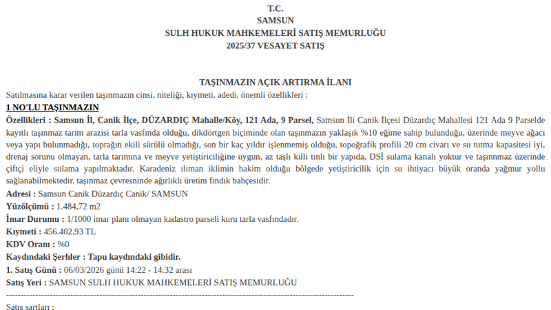 Arsa/Arazi - SAMSUN CANİK - 484,72 m²