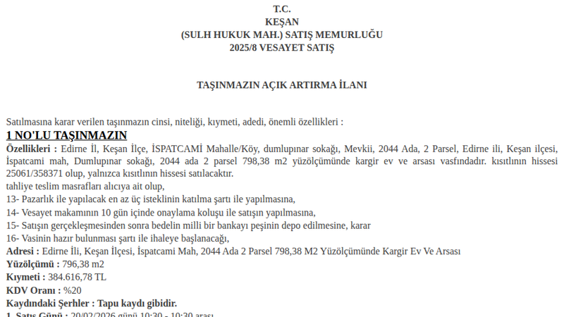 İşyeri - EDİRNE KEŞAN - 798,38 m²