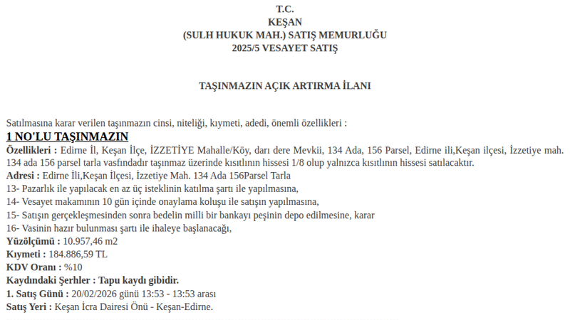 Arsa/Arazi - EDİRNE KEŞAN - 957,46 m²