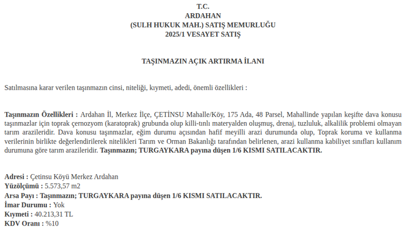 Arsa/Arazi - ARDAHAN MERKEZ - 573,57 m²