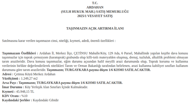 Arsa/Arazi - ARDAHAN MERKEZ - 249,27 m²