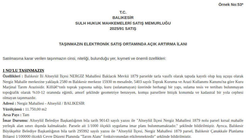 Satılık Tarla - Balıkesir Altıeylül