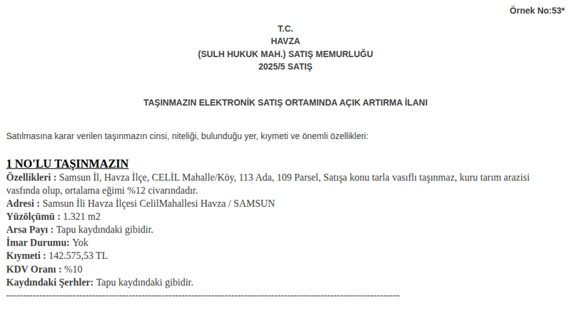 Arsa/Arazi - SAMSUN HAVZA