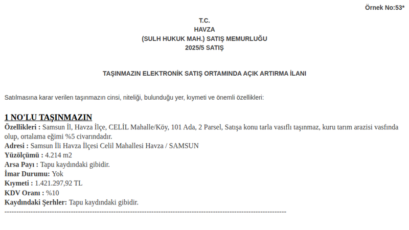 Arsa/Arazi - SAMSUN HAVZA