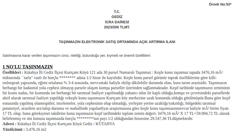 Satılık Tarla - Kütahya Gediz