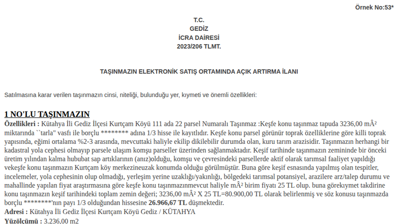 Satılık Tarla - Kütahya Gediz