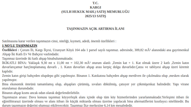 Konut - ÇORUM KARGI - 309,82 m²