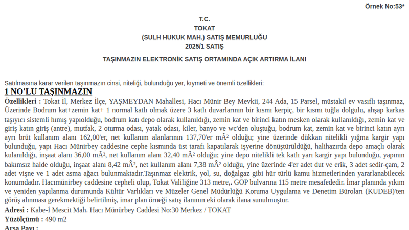 Satılık Müstakil Ev - Tokat Merkez