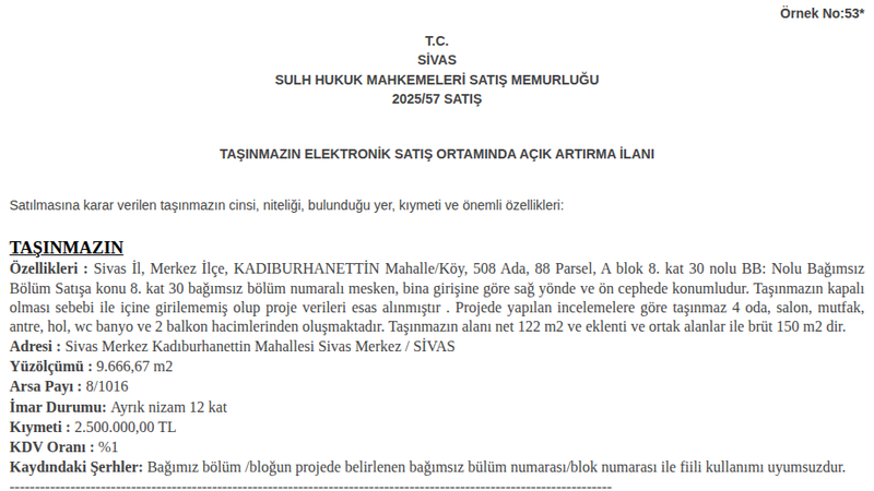 Satılık Konut - Sivas Merkez