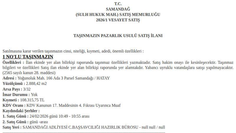 Arsa/Arazi - HATAY SAMANDAĞI - 888,42 m²