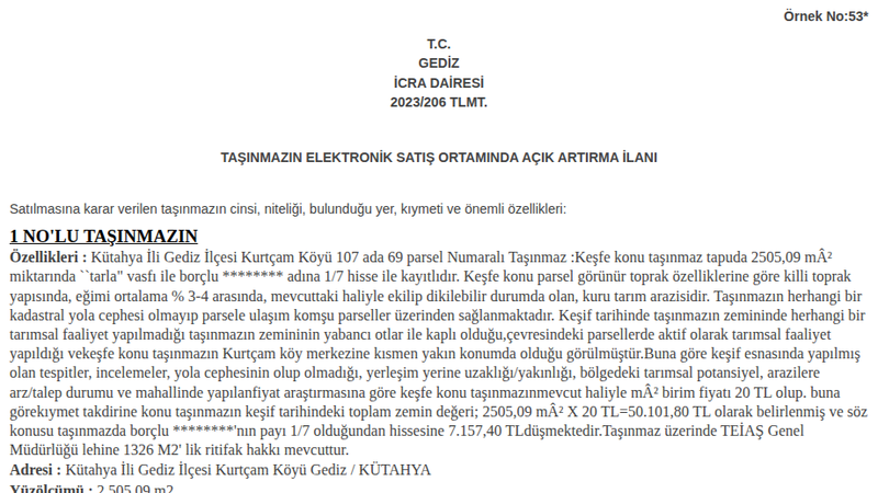 Satılık Tarla - Kütahya Gediz