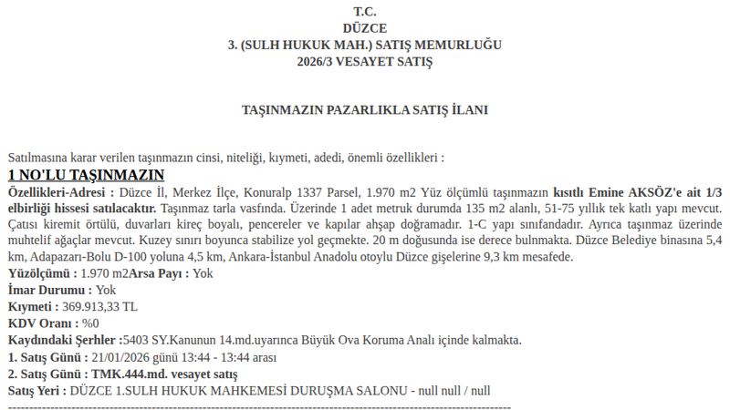 Arsa/Arazi - DÜZCE MERKEZ