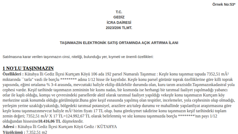 Satılık Tarla - Kütahya Gediz