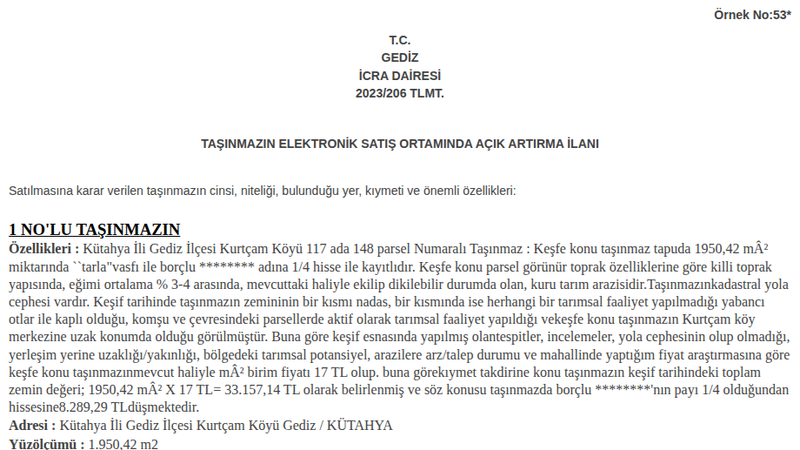Satılık Tarla - Kütahya Gediz