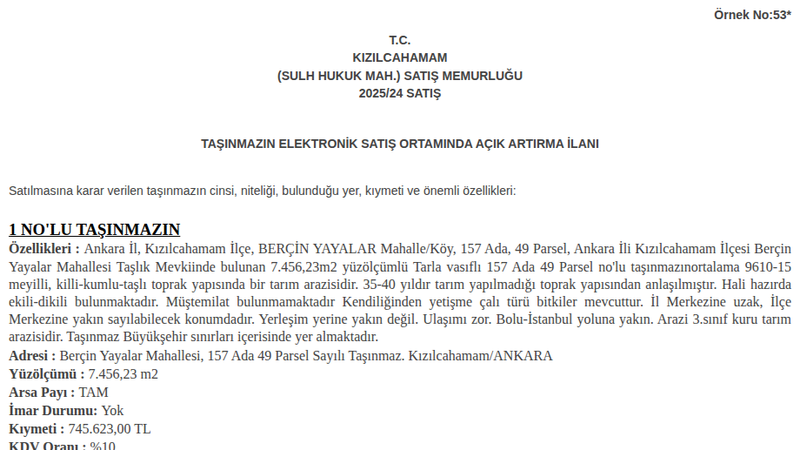 Arsa/Arazi - ANKARA KIZILCAHAMAM - 456,23 m²