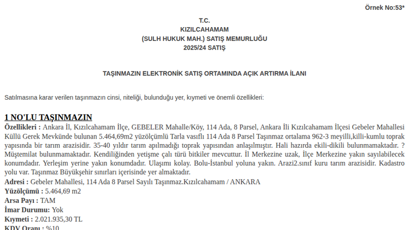 Arsa/Arazi - ANKARA KIZILCAHAMAM - 464,69 m²