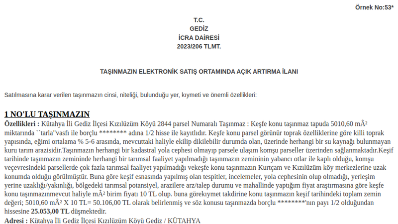 Arsa/Arazi - KÜTAHYA GEDİZ - 5.010,60 m²
