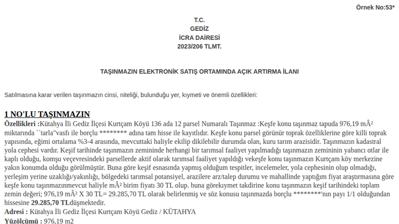 Satılık Tarla - Kütahya Gediz