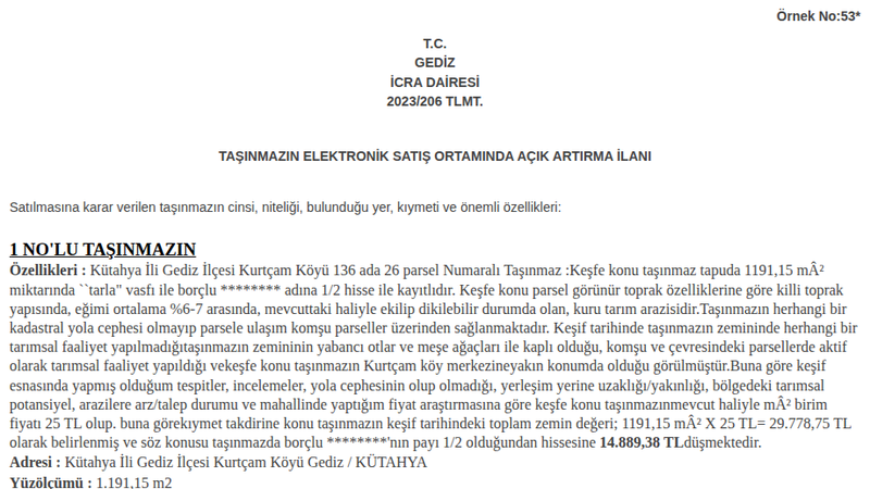 Satılık Tarla - Kütahya Gediz