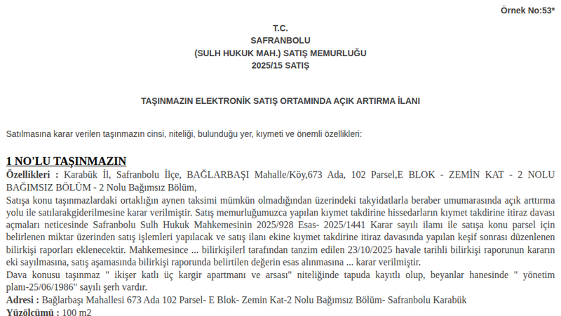 Konut - KARABÜK SAFRANBOLU - 100 m²
