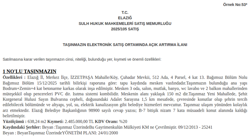 Satılık Konut - Elazığ Merkez