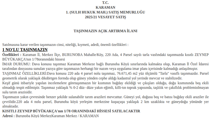 Satılık Tarla - Karaman Merkez