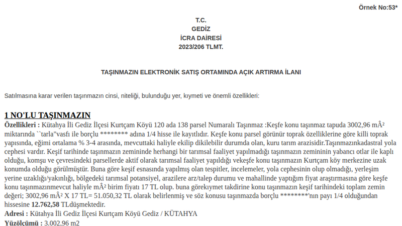 Satılık Tarla - Kütahya Gediz