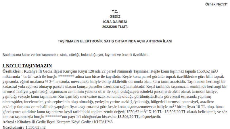 Satılık Tarla - Kütahya Gediz