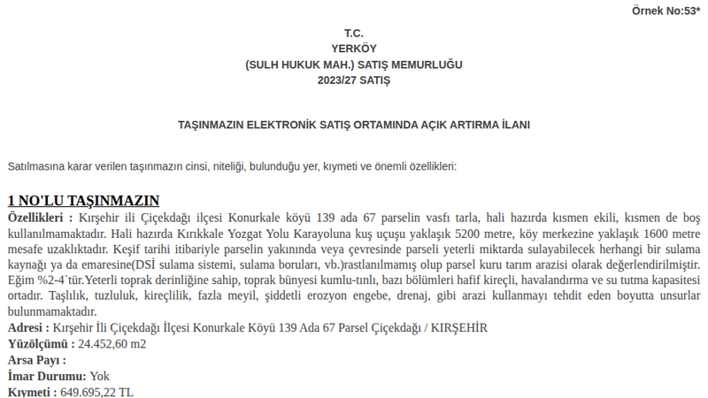 Satılık Tarla - Kırşehir Çiçekdağı