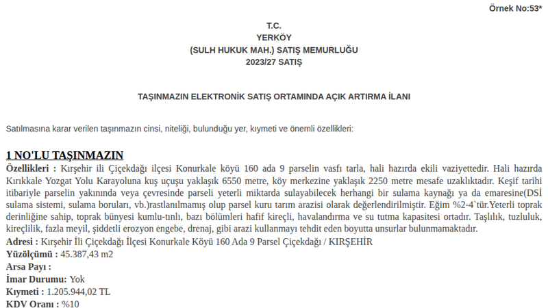 Satılık Tarla - Kırşehir Çiçekdağı
