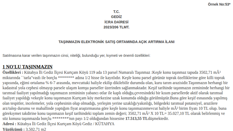 Satılık Tarla - Kütahya Gediz