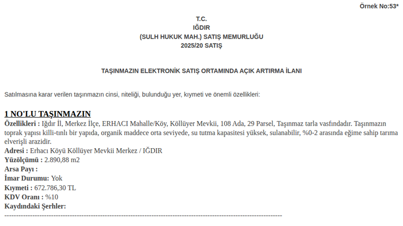 Satılık Tarla - Iğdır Merkez