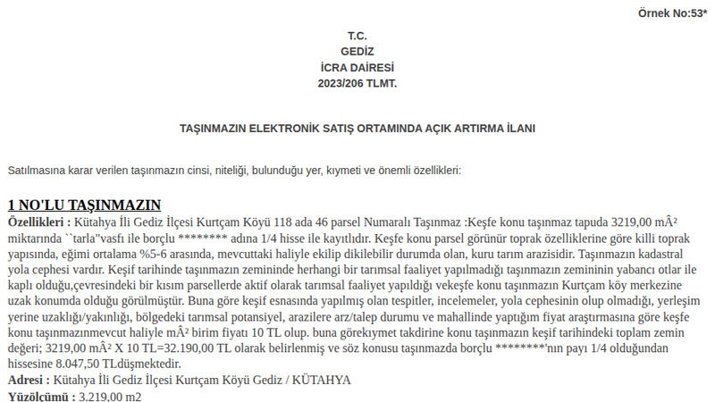 Satılık Tarla - Kütahya Gediz